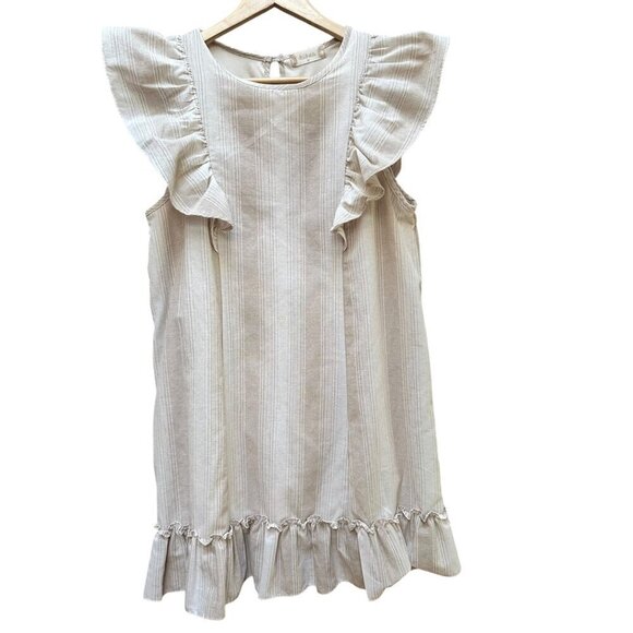 Altard State Dress Ruffle‎ Striped Keyhole Back Beige Boho Festival Cream Size M - Picture 1 of 7